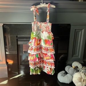 Farm rio ruffle midi dress with tie straps